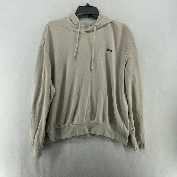 Divided by H&M Jacket Women's Sz L Nude Beige Hooded Drawstring Pullover Fleece - Picture 1 of 12